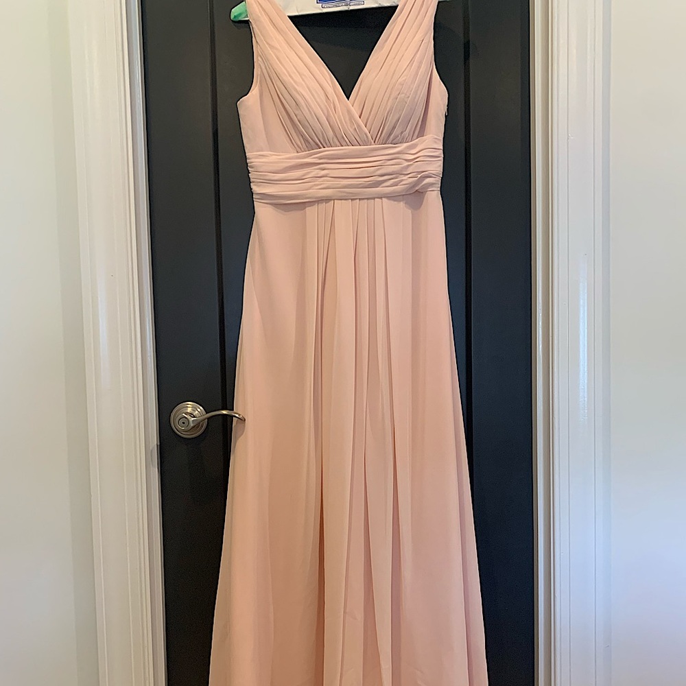 Bill Levkoff blush bridesmaid dress
